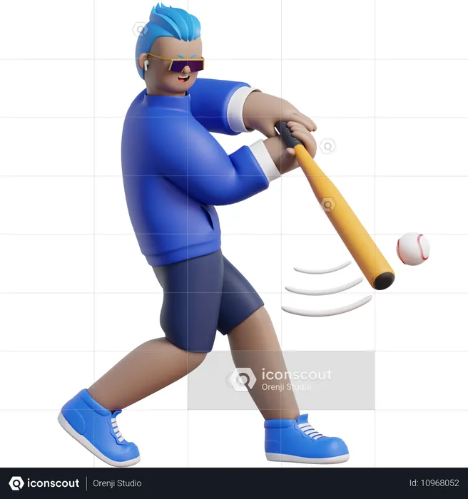 Jogador de beisebol batendo bola  3D Illustration