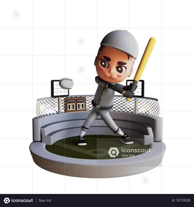 Jogador de beisebol jogando beisebol  3D Illustration