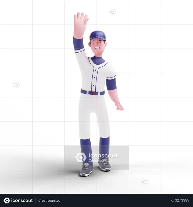 Jogador de beisebol levantando a mão  3D Illustration