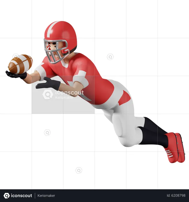 Jogador de futebol americano pega a bola no ar  3D Icon