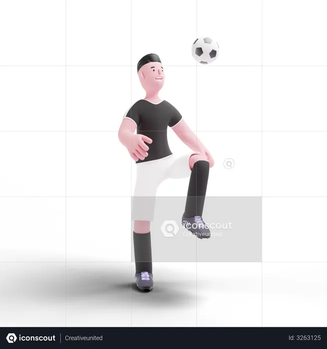 Jogador de futebol praticando com bola  3D Illustration