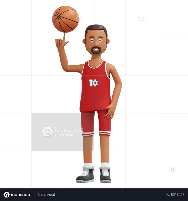 Jogador profissional de basquete segurando uma bola com a ponta do dedo  3D Illustration