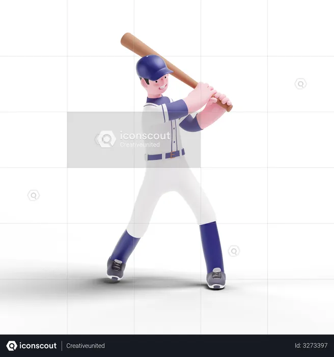 Joueur de baseball frappant la balle  3D Illustration