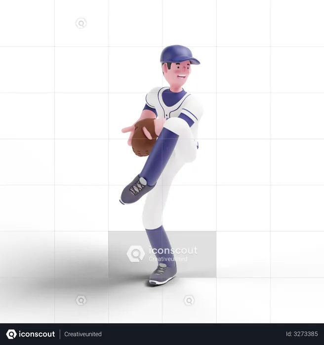 Joueur de baseball s'apprêtant à lancer la balle  3D Illustration