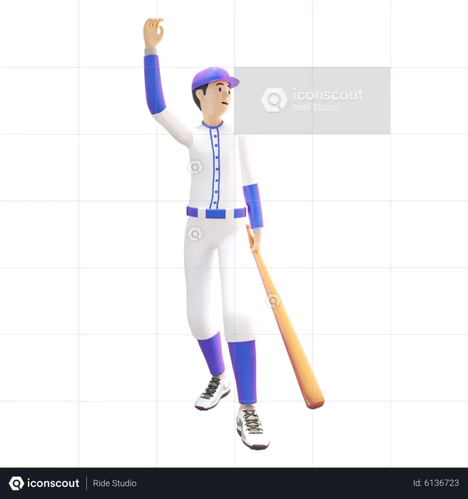 Joueur de baseball tenant une batte de baseball et agitant la main  3D Icon