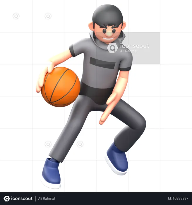 Joueur de basket-ball dribble le basket-ball  3D Illustration