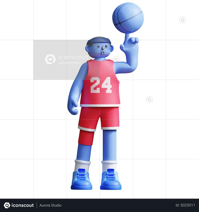 Joueur de basket-ball, balle tournante sur le doigt  3D Illustration