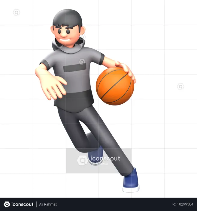 Un joueur de basket-ball tient un ballon de basket tout en courant vers le but  3D Illustration