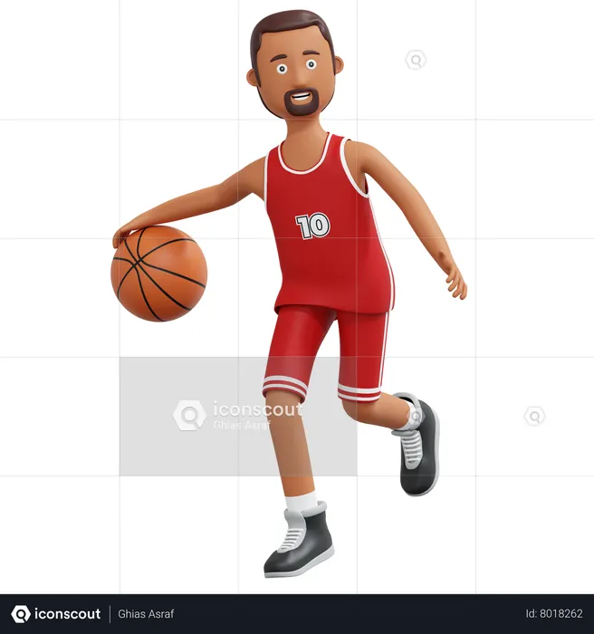 Joueur de basket-ball courant et tenant le ballon  3D Illustration