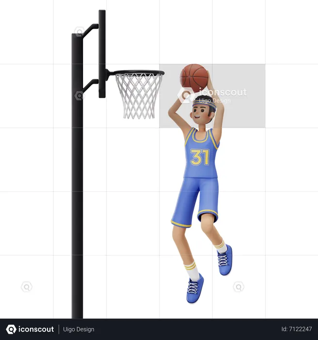 Joueur de basket-ball faisant Alley Oop Dunk  3D Illustration