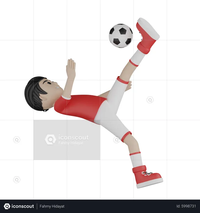 Joueur de football donnant un coup de pied au football  3D Illustration