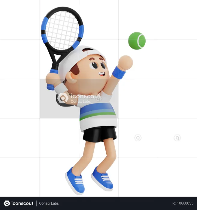 Joueur de tennis sautant pour servir au tennis  3D Illustration