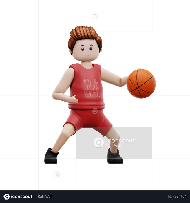 Joueur masculin, dribble, basket-ball  3D Illustration