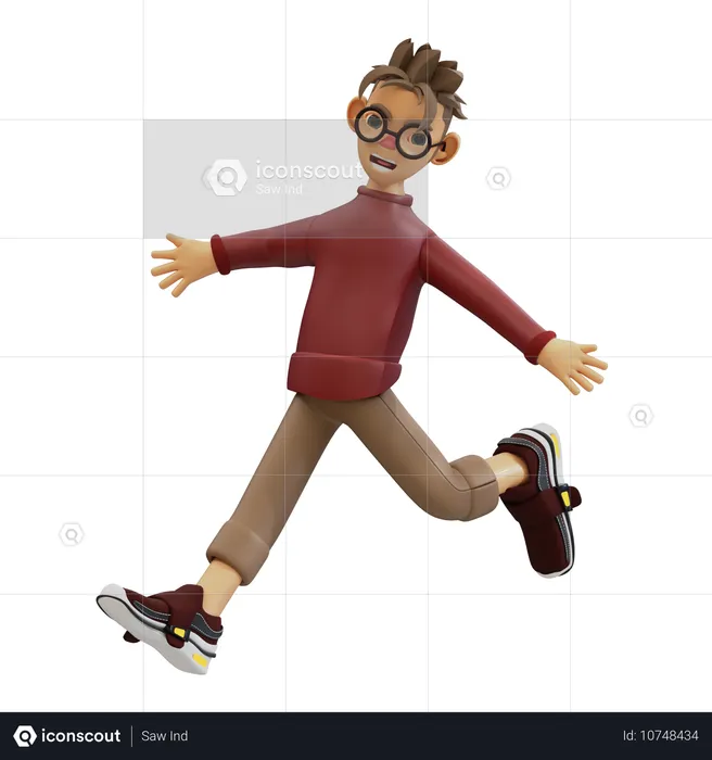 Jovem dando pose de salto  3D Illustration