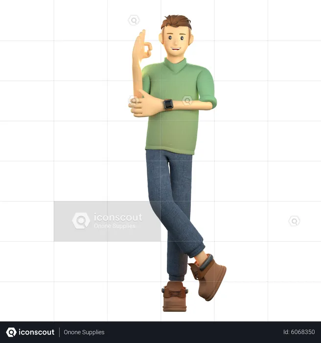 Jovem de pé com gesto simpático  3D Illustration