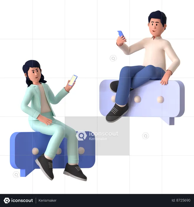 Jovem e homem conversando no celular  3D Illustration