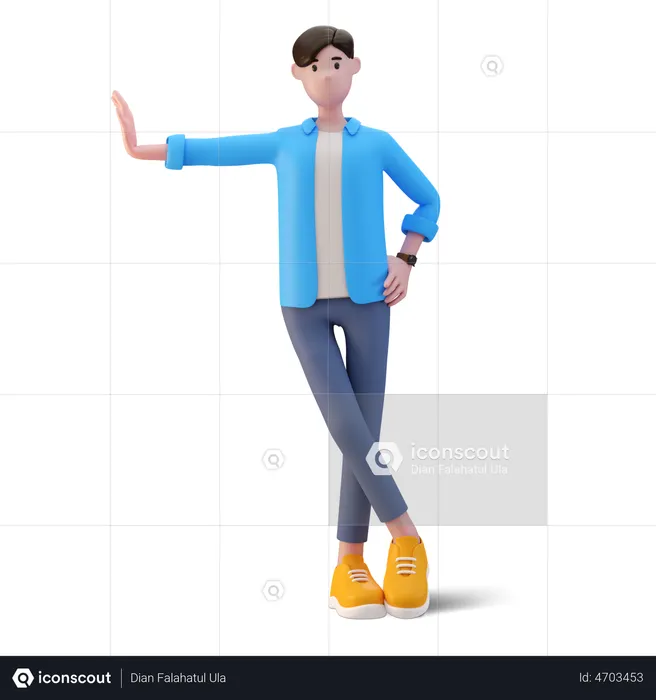 Jovem em pé em pose magra  3D Illustration