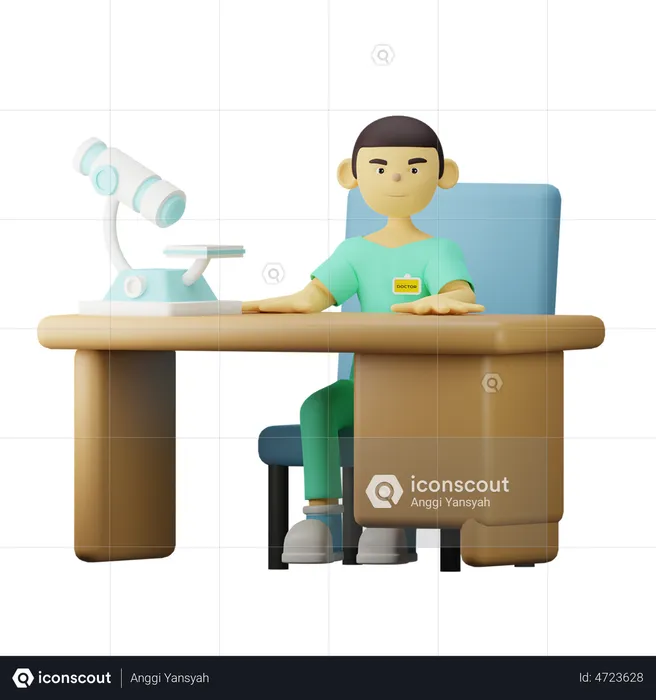 Jovem médico sentado na mesa  3D Illustration