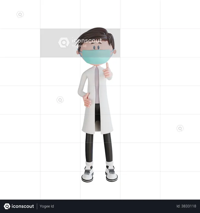 Jovem médico mostrando o polegar para cima gesto  3D Icon