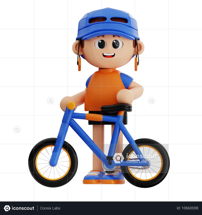 Jovem rapaz dando pose com bicicleta  3D Illustration