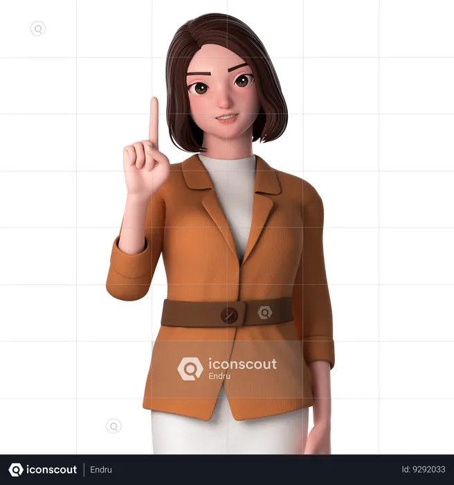 Jovem mulher apontando para o lado superior usando a mão esquerda  3D Illustration