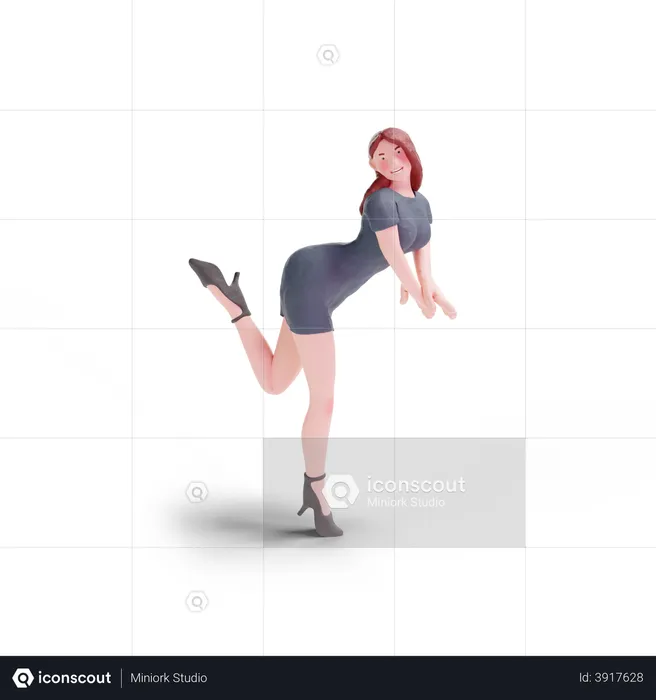 Jovem mulher bonita em vestido de festa dando pose  3D Illustration