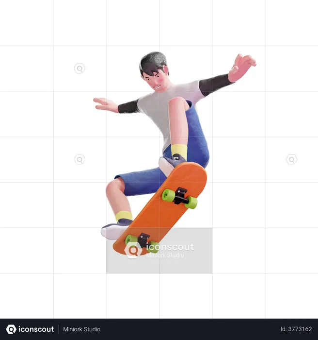 Jovem pulando de skate  3D Illustration