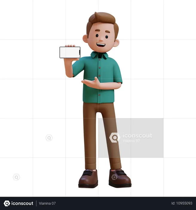 Jovem segurando smartphone com tela vazia  3D Illustration