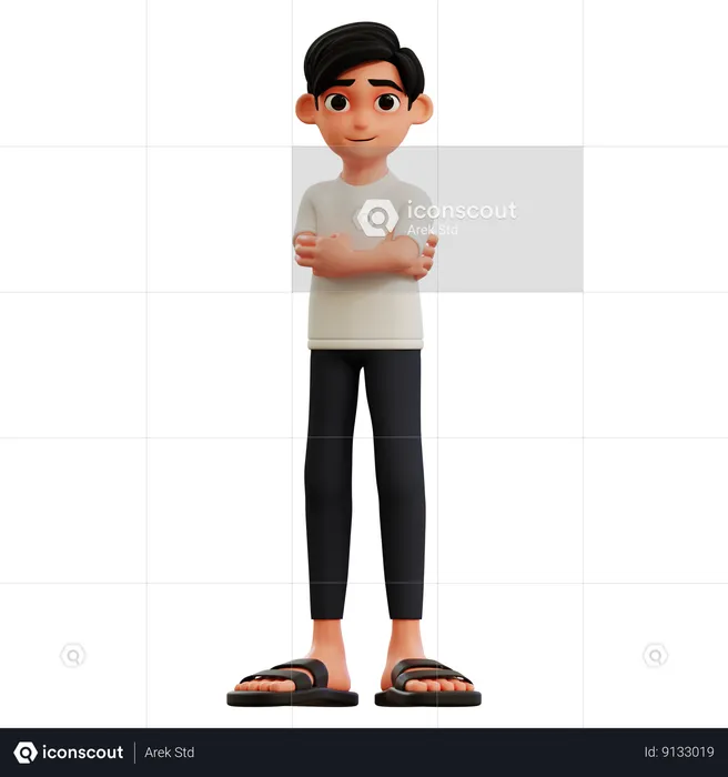 Joven de pie con los brazos cruzados  3D Illustration