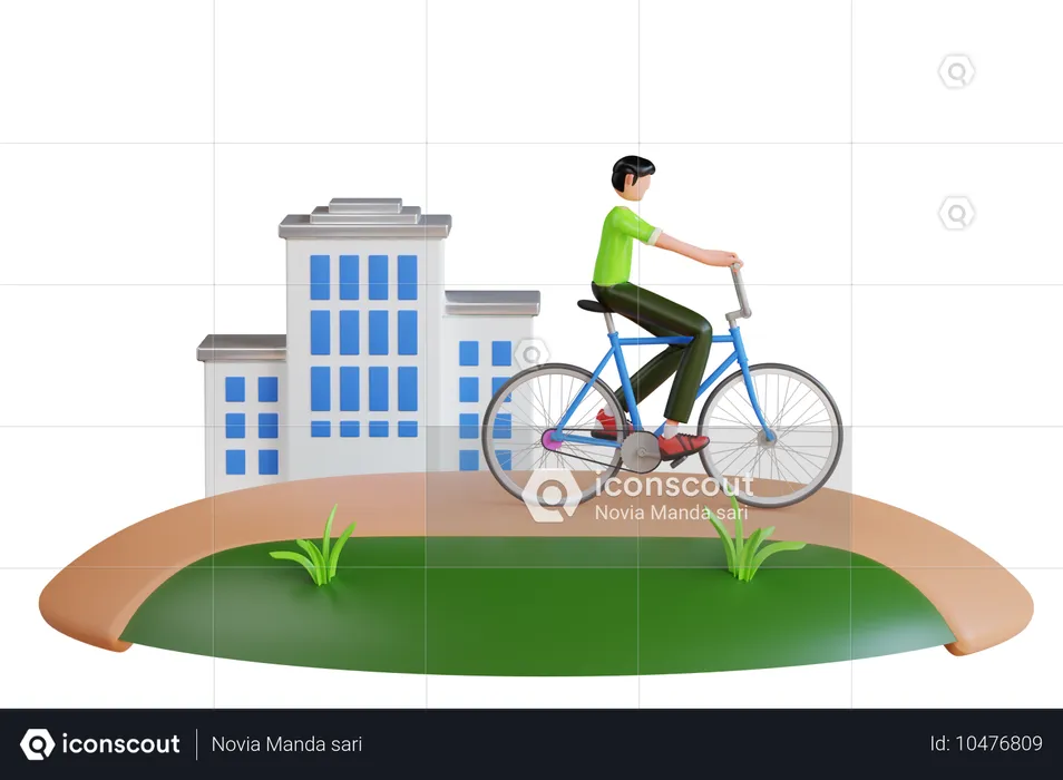 Joven en bicicleta por la mañana  3D Illustration