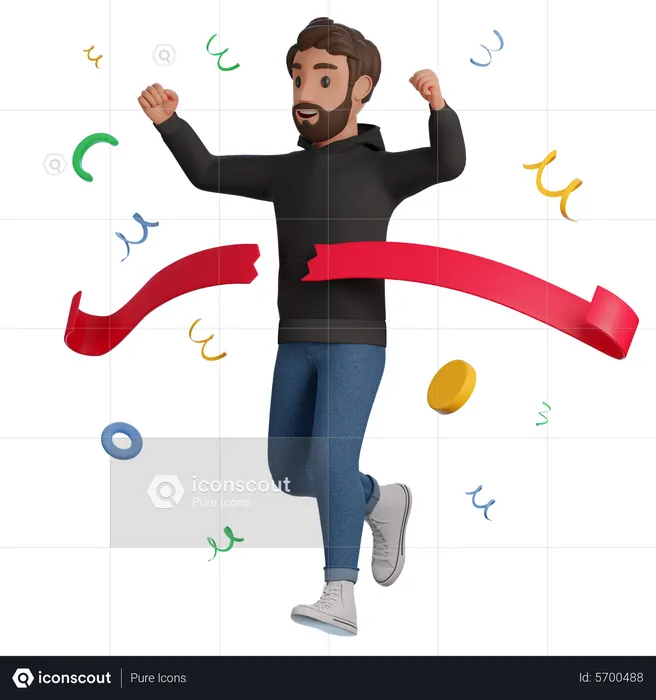 Joven gana la carrera  3D Icon