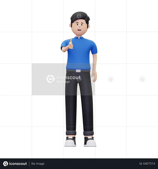 Joven mostrando el pulgar izquierdo hacia arriba  3D Illustration