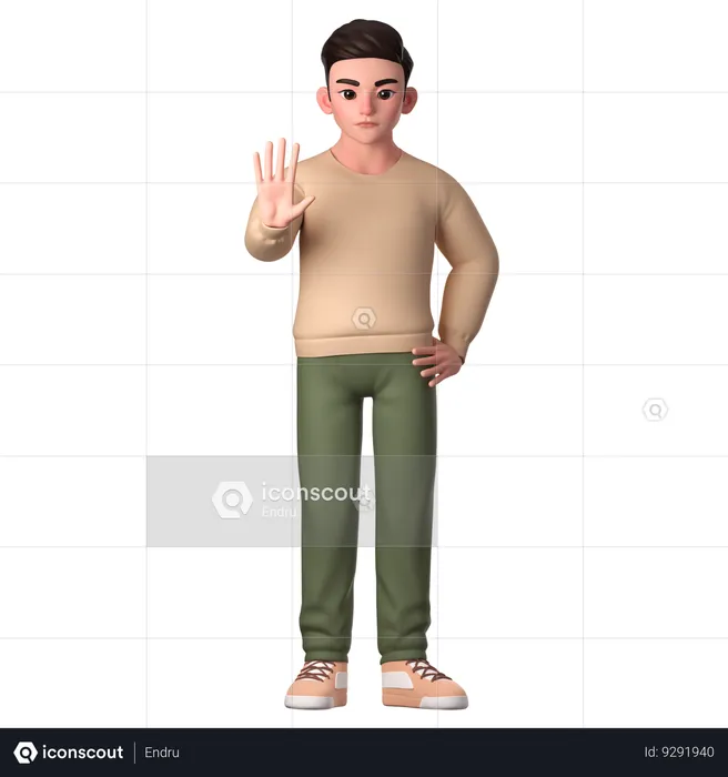Joven mostrando gesto de parada con cara enojada  3D Illustration