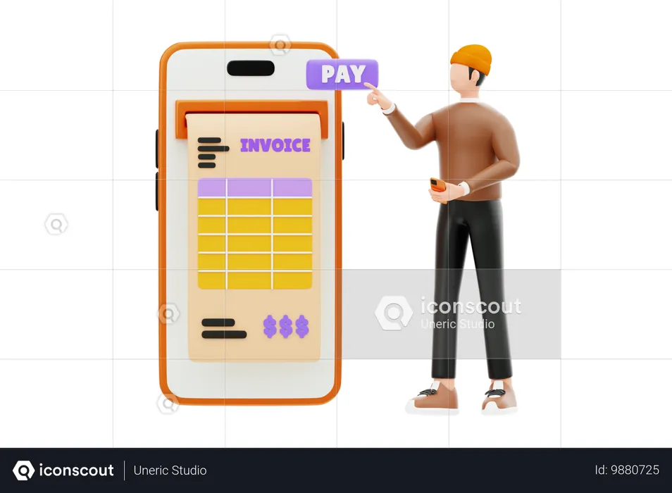 Joven mostrando pago de factura digital  3D Illustration