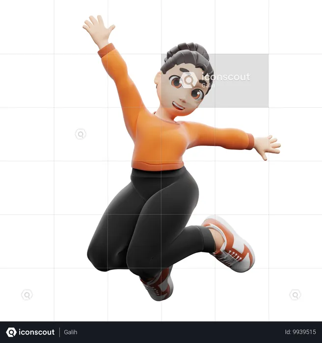 Pose de saut heureux  3D Illustration