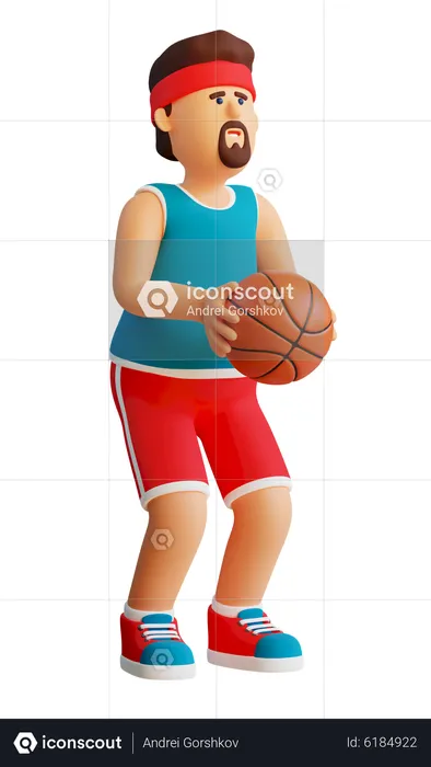 El jugador de baloncesto con la pelota se prepara para lanzar.  3D Illustration