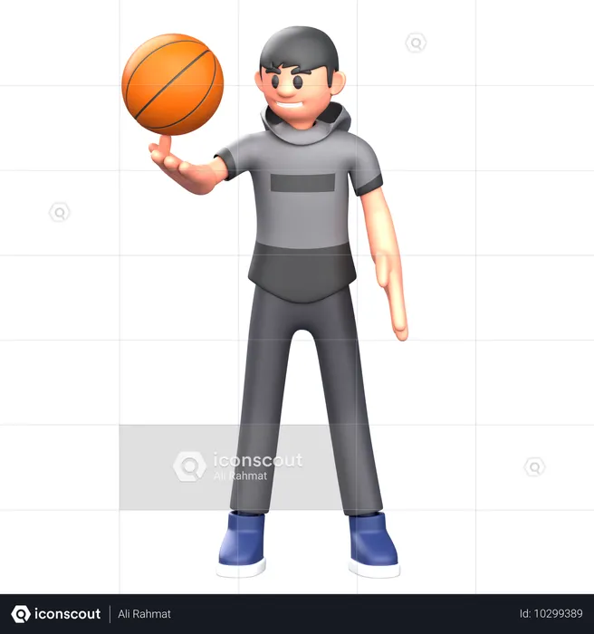 Jugador de baloncesto haciendo girar el balón  3D Illustration