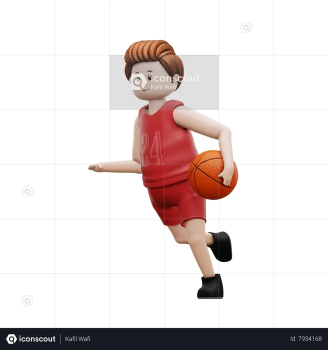 Jugador de baloncesto sosteniendo baloncesto y corriendo hacia la portería  3D Illustration