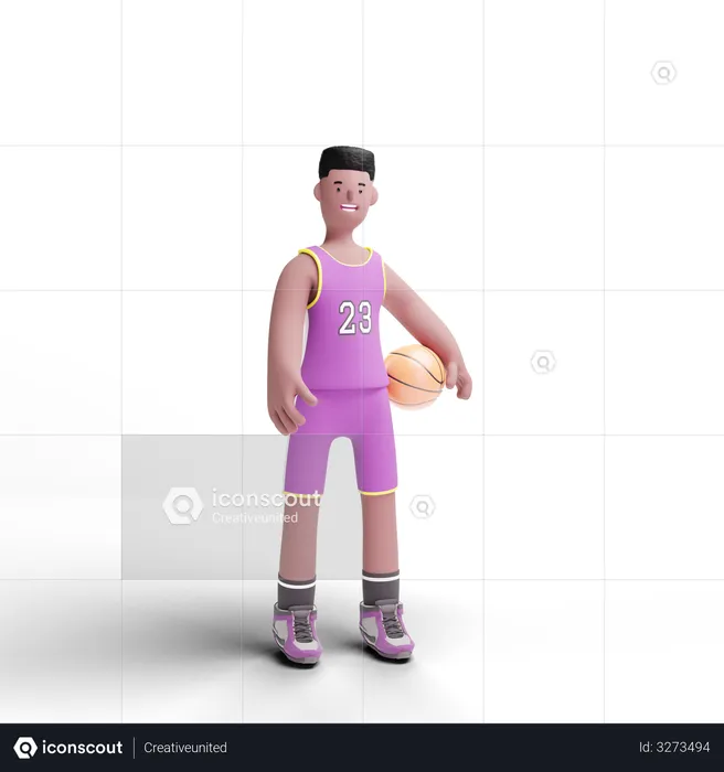 Jugador de baloncesto sosteniendo la pelota  3D Illustration