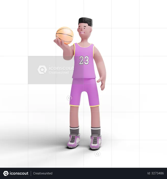 Jugador de baloncesto sosteniendo la pelota en la mano  3D Illustration