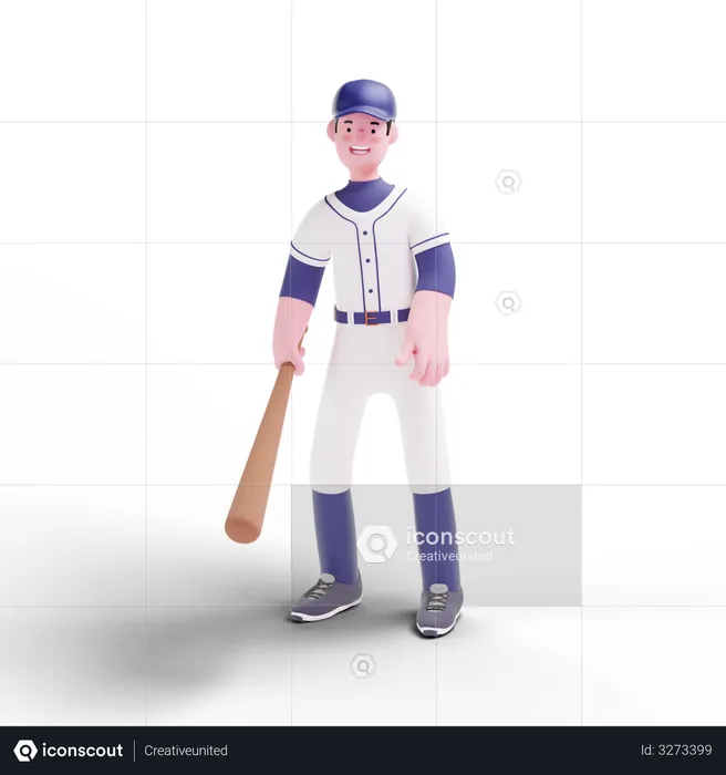 Jugador de béisbol sosteniendo bate  3D Illustration