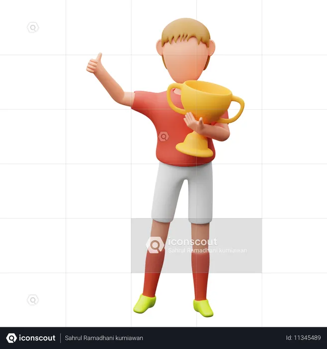 Jugador de fútbol sosteniendo un trofeo  3D Illustration