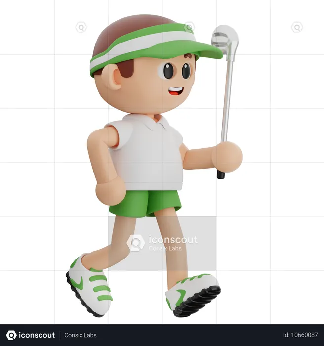 Jugador de golf caminando con palos de golf  3D Illustration