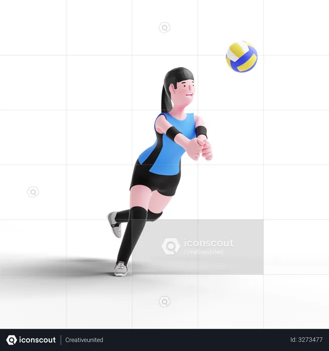 Jugador de voleibol practicando para el partido  3D Illustration