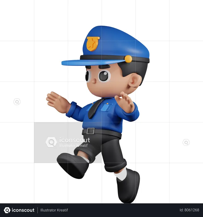 Jumping Policeman  3D Illustration