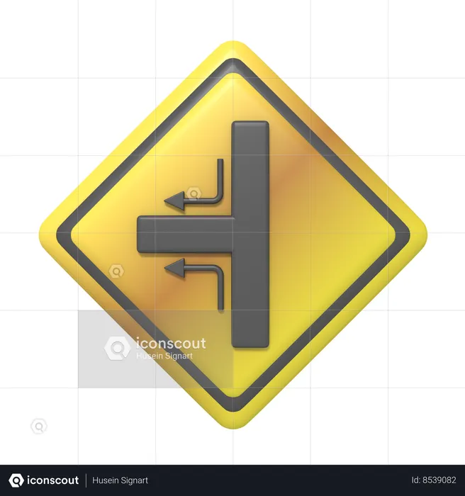 Junction To The Left Sign  3D Icon