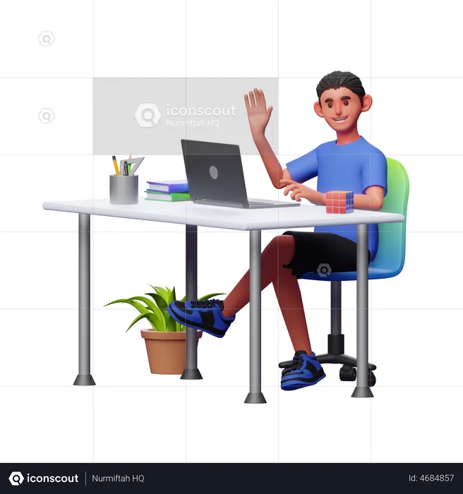 Junge arbeitet im Büro  3D Illustration