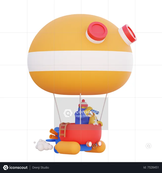 Junge fährt mit Heißluftballon in den Urlaub  3D Illustration