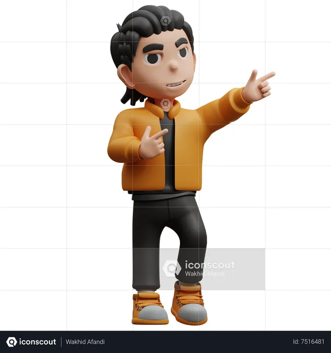Junge fand eine Pose, die auf etwas zeigte  3D Icon