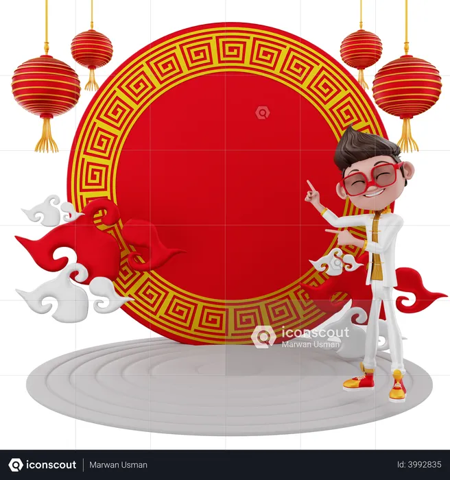 Junge feiert chinesisches neujahr  3D Illustration